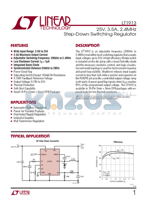 LT1913EDD-PBF datasheet - 25V, 3.5A, 2.4MHz Step-Down Switching Regulator