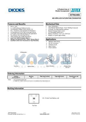 ZXTN620MATA datasheet - 80V NPN LOW SATURATION TRANSISTOR