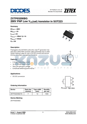 ZXTP03200BG datasheet - 200V PNP Low VCE(sat) transistor
