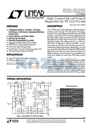 LT1943 datasheet - High Current Quad Output Regulator for TFT LCD Panels