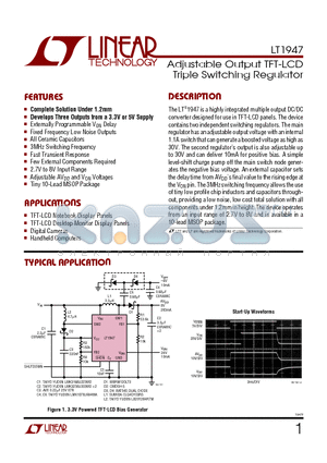 LT1947EMS datasheet - Adjustable Output TFT-LCD Triple Switching Regulator