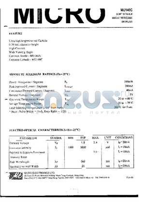 MU140C datasheet - 0.39 SINGLE DIGIT NUMERIC DISPLAY