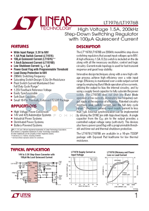 LT1976IFE datasheet - High Voltage 1.5A, 200kHz Step-Down Switching Regulator with 100lA Quiescent Current