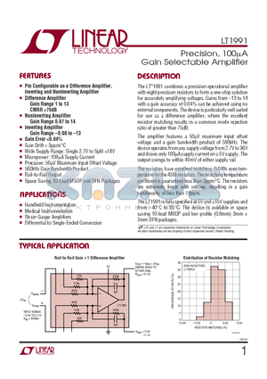 LT1991CDD datasheet - Precision, 100UA Gain Selectable Amplifier