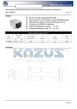 LT1S023A datasheet - SINGLE RJ45 CONNECTOR MODULE WITH INTEGRATED 10 BASE-T MAGNETICS