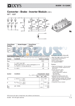 MUBW15-12A6K datasheet - Converter - Brake - Inverter Module (CBI1)