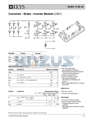 MUBW15-06A6 datasheet - Converter - Brake - Inverter Module (CBI1)