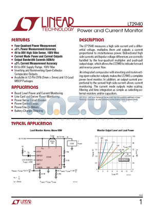 LT2940IMSPBF datasheet - Power and Current Monitor