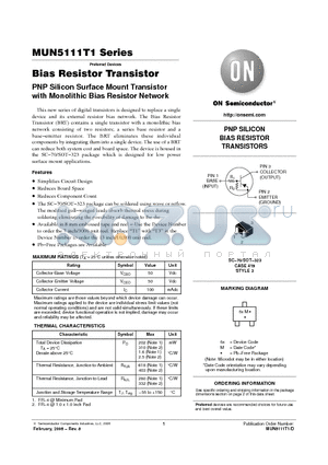MUN5111T1 datasheet - Bias Resistor Transistor