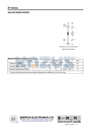 ZY15 datasheet - SILICON ZENER DIODES