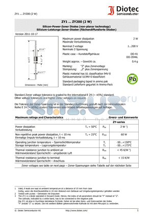 ZY150 datasheet - Silicon-Power-Zener Diodes (non-planar technology)
