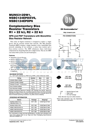 MUN5312DW1T2G datasheet - Complementary Bias Resistor Transistors R1 = 22 k, R2 = 22 k