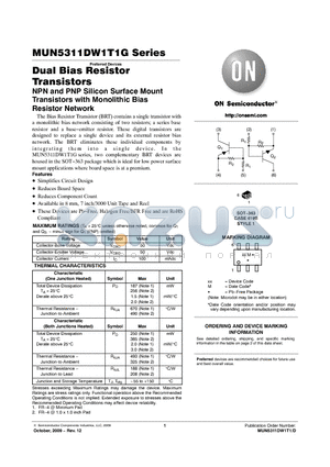 MUN5330DW1T1G datasheet - Dual Bias Resistor Transistors