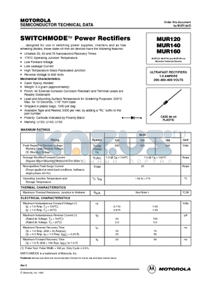 MUR120 datasheet - ULTRAFAST RECTIFIERS 1.0 AMPERE 200-400-600 VOLTS