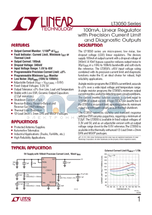 LT3050EDDB-5-PBF datasheet - 100mA, Linear Regulator with Precision Current Limit and Diagnostic Outputs