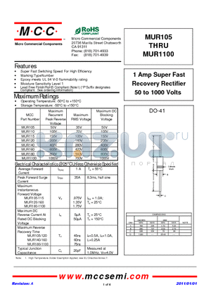 MUR120 datasheet - 1 Amp Super Fast Recovery Rectifier 50 to 1000 Volts