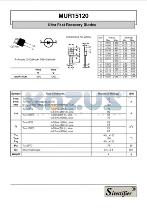 MUR15120 datasheet - Ultra Fast Recovery Diodes