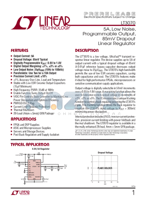 LT3070IUFDTR datasheet - 5A, Low Noise, Programmable Output, 85mV Dropout Linear Regulator