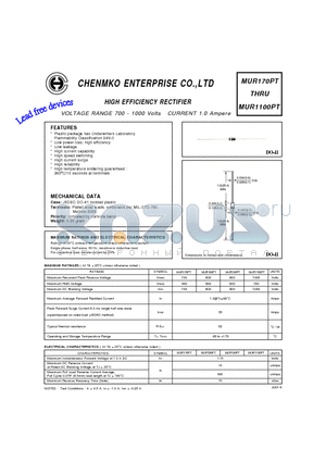 MUR170PT datasheet - HIGH EFFICIENCY RECTIFIER