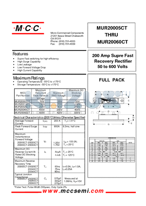MUR20060CT datasheet - 200 Amp Supre Fast Recovery Rectifier 50 to 600 Volts