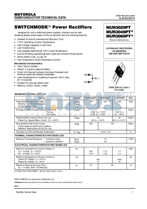 MUR3060 datasheet - ULTRAFAST RECTIFIERS 30 AMPERES 200-400-600 VOLTS