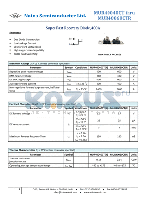 MUR40040CT datasheet - Super Fast Recovery Diode, 400A