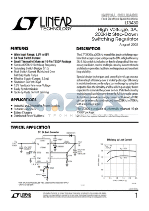 LT3430IFE datasheet - High Voltage, 3A, 200kHz Step-Down Switching Regulator