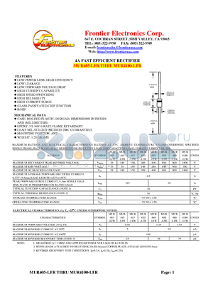 MUR460-LFR datasheet - 4A FAST EFFICIENT RECTIFIER