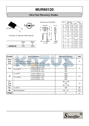 MUR60120 datasheet - Ultra Fast Recovery Diodes