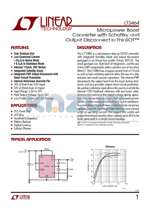 LT3464_1 datasheet - Micropower Boost Converter with Schottky and Output Disconnect in ThinSOT