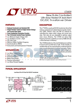 LT3439EFE datasheet - Slew Rate Controlled Ultralow Noise1A Isolated DC/DC Transformer Driver