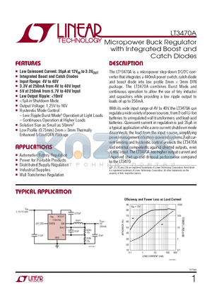 LT3470A datasheet - Micropower Buck Regulator with Integrated Boost and Catch Diodes