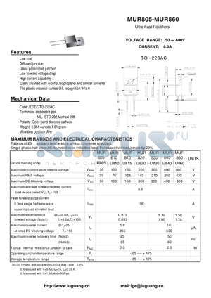 MUR805 datasheet - Ultra Fast Rectifiers