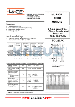 MUR820 datasheet - 8Amp super fast glass passivated rectifier 50to400 volts