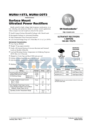 MURA120T3 datasheet - Surface Mount Ultrafast Power Rectifiers