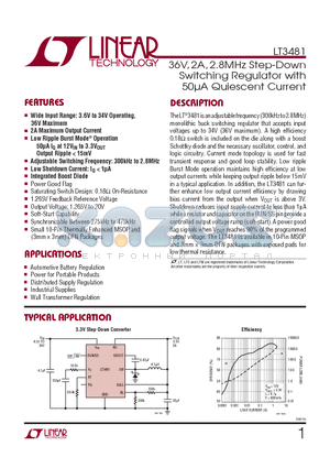 LT3481HMSE-TRPBF datasheet - 36V, 2A, 2.8MHz Step-Down Switching Regulator with 50lA Quiescent Current