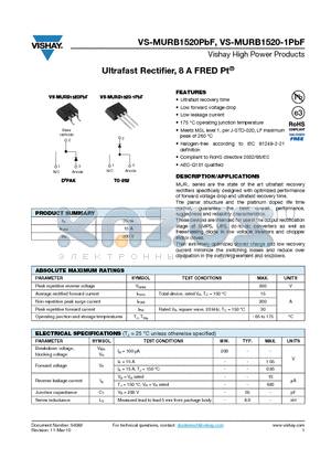 MURB1520-1PBF datasheet - Ultrafast Rectifier, 8 A FRED Pt