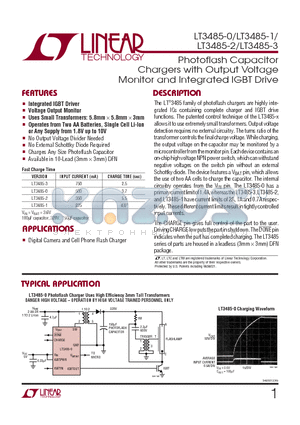 LT3485-2 datasheet - Photoflash Capacitor Chargers with Output Voltage Monitor and Integrated IGBT Drive