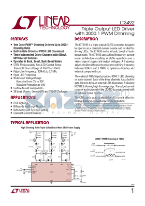 LT3492IUFDPBF datasheet - Triple Output LED Driver with 3000:1 PWM Dimming