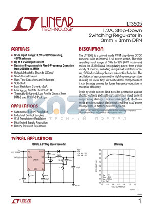 LT3505EMS8E-PBF datasheet - 1.2A, Step-Down Switching Regulator in 3mm  3mm DFN