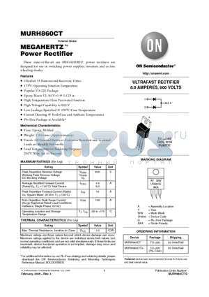 MURH860CT_06 datasheet - ULTRAFAST RECTIFIER 8.0 AMPERES, 600 VOLTS