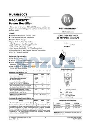 MURH860CT_08 datasheet - MEGAHERTZ Power Rectifier