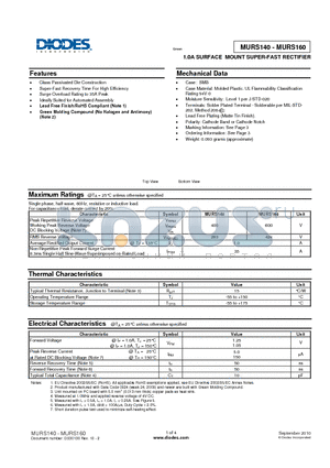 MURS140-13-F datasheet - 1.0A SURFACE MOUNT SUPER-FAST RECTIFIER