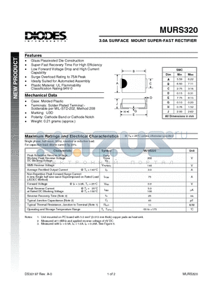 MURS320 datasheet - 3.0A SURFACE MOUNT SUPER-FAST RECTIFIER