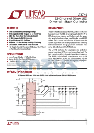 LT3760 datasheet - 32-Channel 20mA LED Driver with Buck Controller 0.5ls Minimum LED On Time