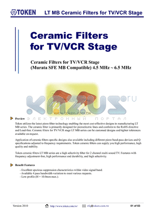 LT4.5MB datasheet - LT MB Ceramic Filters for TV/VCR Stage