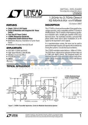 LT5503 datasheet - 1.2GHz to 2.7GHz Direct IQ Modulator and Mixer