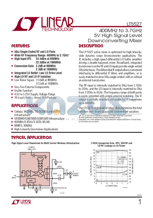 LT5527EUF-TRPBF datasheet - 400MHz to 3.7GHz 5V High Signal Level Downconverting Mixer