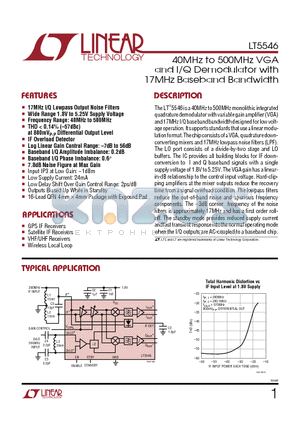 LT5546EUF datasheet - 40MHz to 500MHz VGA and I/Q Demodulator with 17MHz Baseband Bandwidth