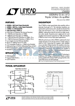 LT6553 datasheet - 650MHz Gain of 2 Triple Video Amplifier